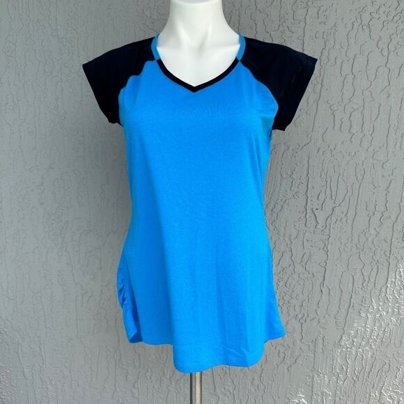 Nike Dri-Fit V-Neck Short Sleeve Tee Shirt Turquoise/Black M NWT - Picture 1 of 9